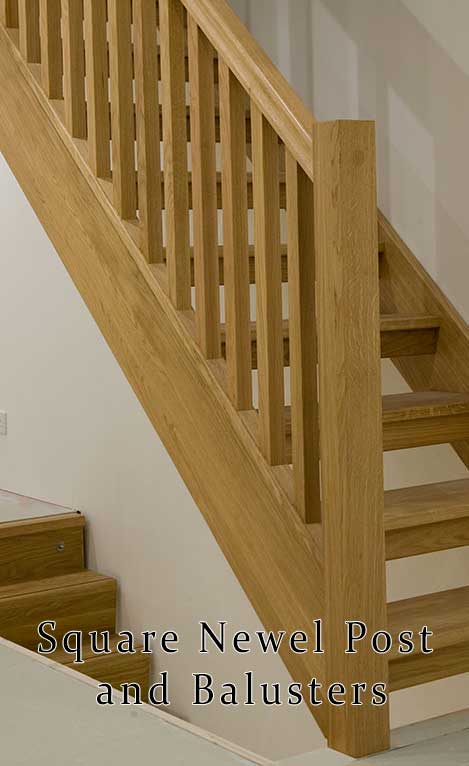 White oak square newel posts and balusters