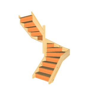 Right-hand S3W3W33N double winder staircase (180° turn), no handrail