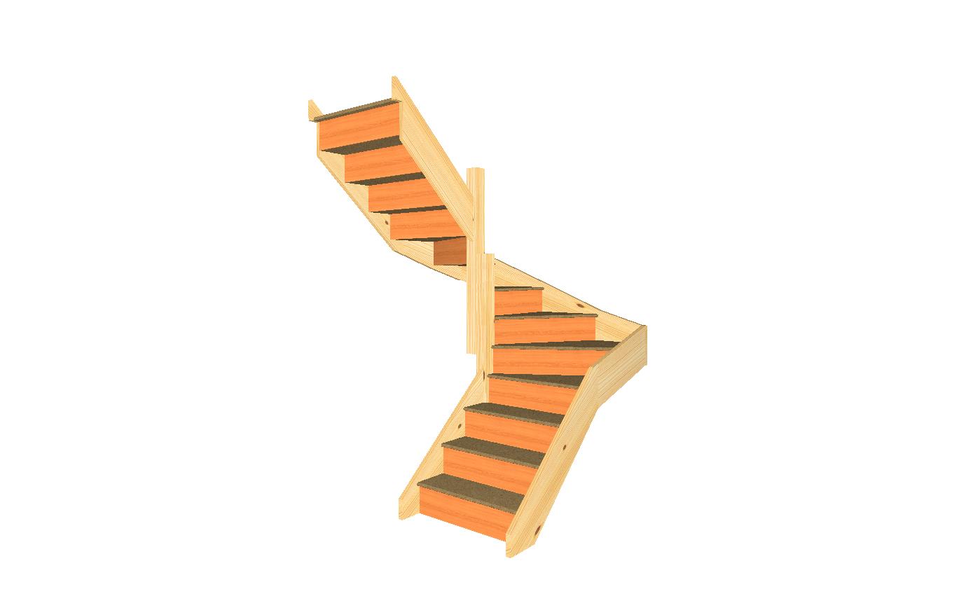 Right-hand S3W3W33N double winder staircase (180° turn), no handrail