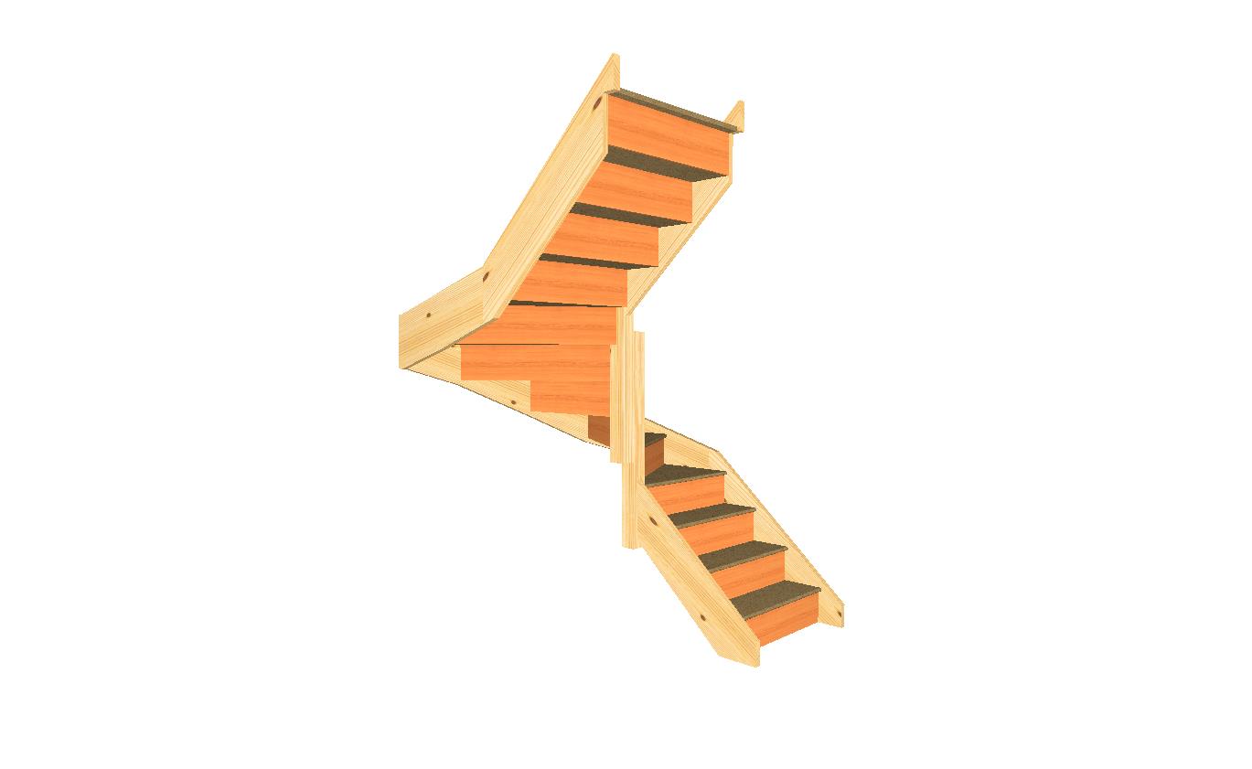 Left-hand double winder staircase layout showing 3 straight treads, 6 winder treads, then 3 straight treads, no handrail