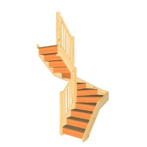 Left-hand winder staircase showing pine handrail, baserail and square baluster detailing