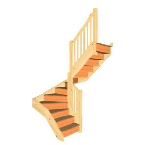 S2W3W34N right hand kite winder staircase with handrail and balustrade 3D view