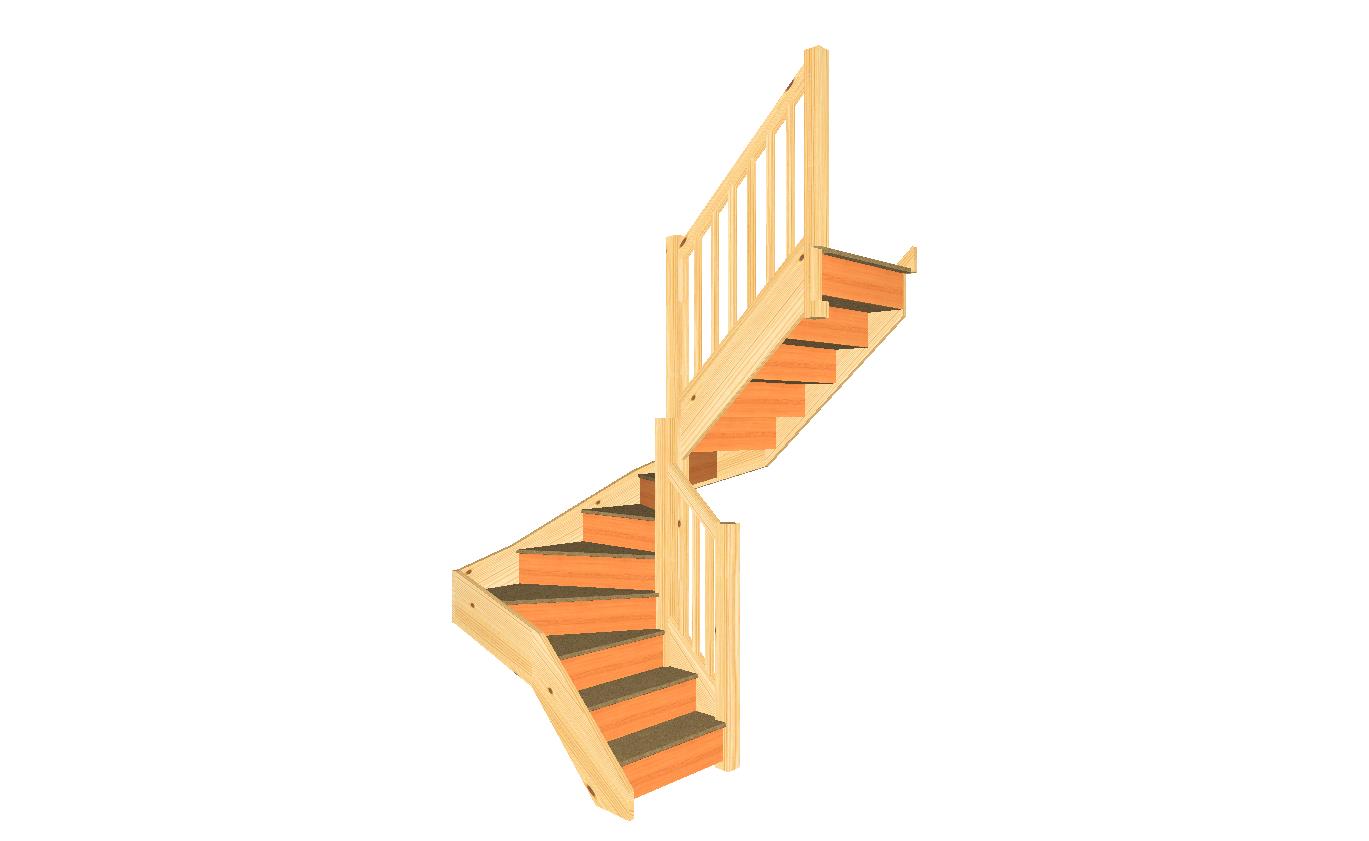 S2W3W34N right hand kite winder staircase with handrail and balustrade 3D view