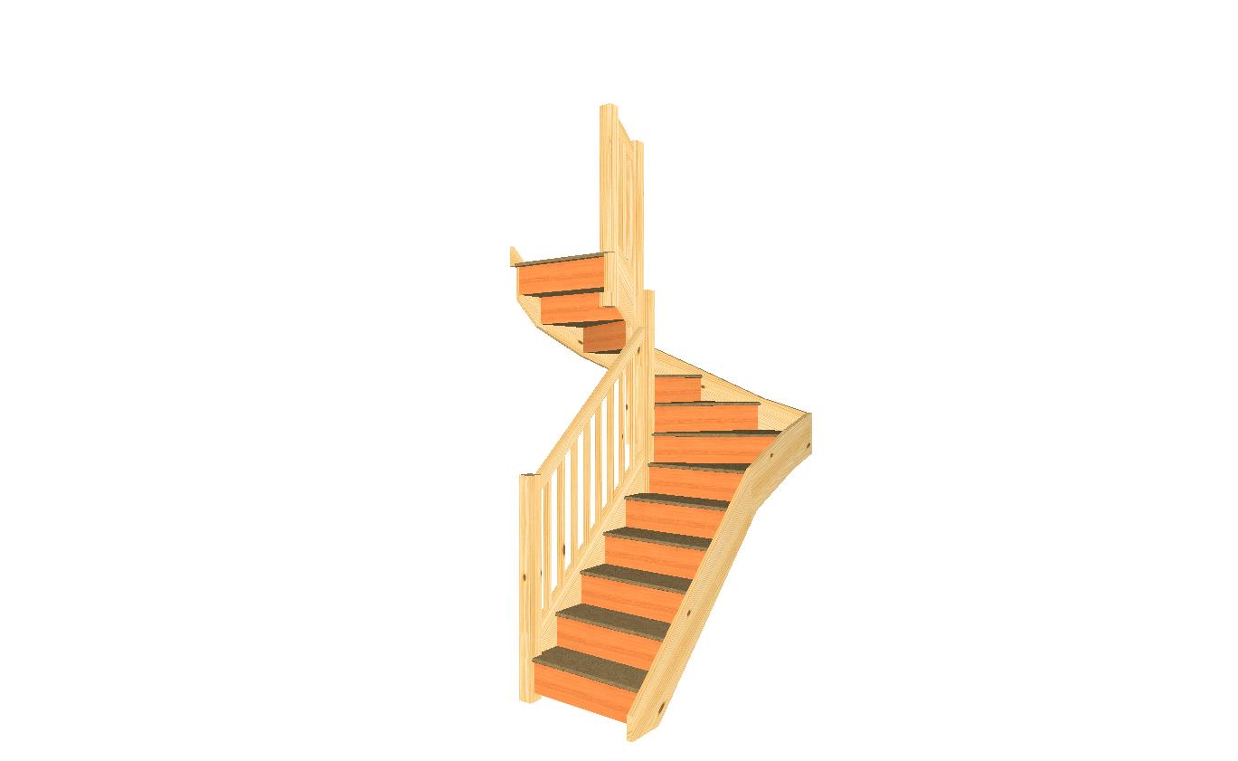 S5W3W31N left hand compact winding staircase with handrail and balustrade 3D view