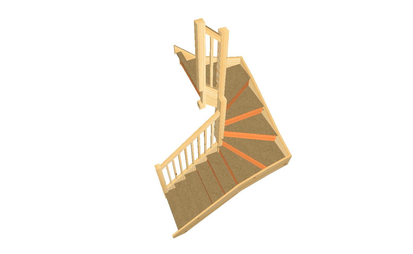 Left hand tight winding staircase S5W3W31N with handrail 3D perspective view