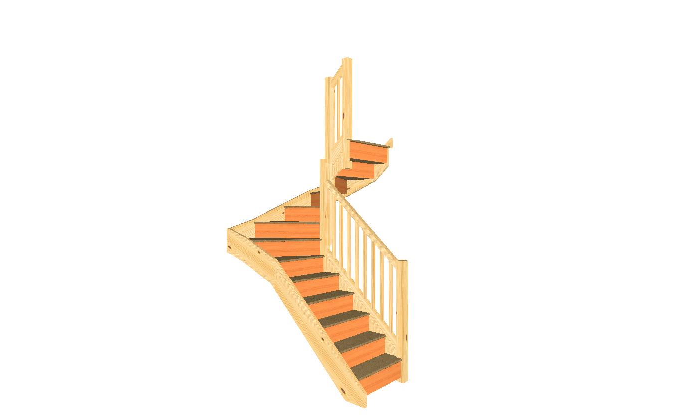 S5W3W31N right hand compact winding staircase with handrail and balustrade 3D view