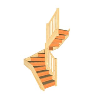 Right-hand double winder staircase plan showing 3 straight treads, 6 winder treads and 3 straight treads