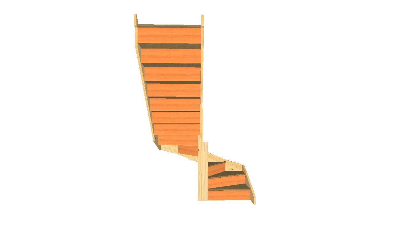 SW3W36N left hand 6 tread winder staircase no handrails alternate 3D view