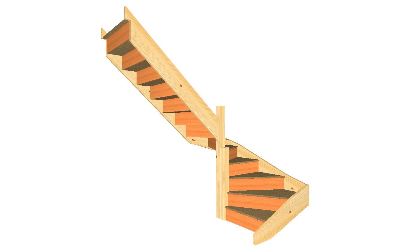 SW3W36N left hand 6 tread winder winding staircase with no handrails 3D view