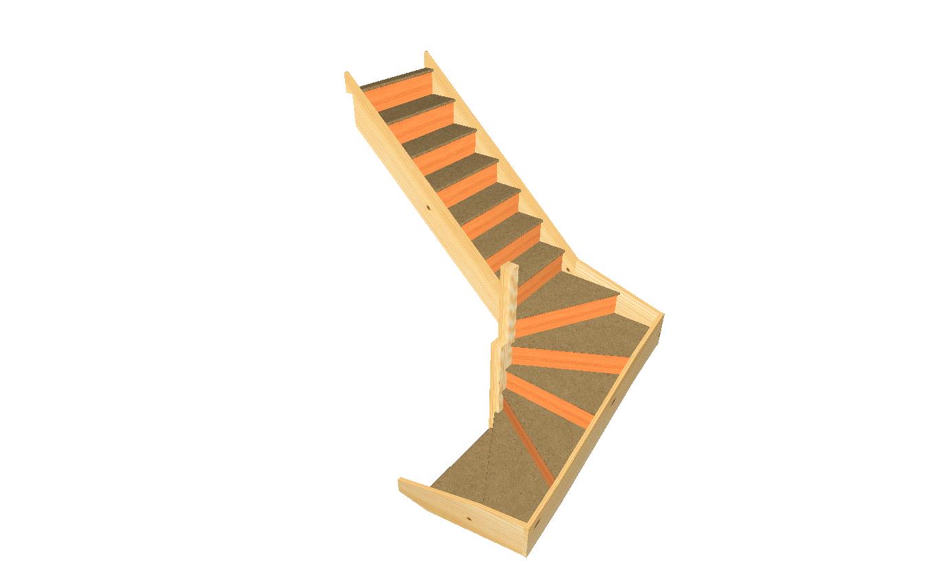 eft hand winding staircase SW3W36N no handrails 3D perspective view